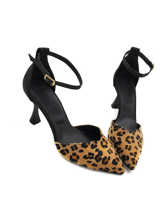 Γόβες με Λουράκι Animal Print Μαύρες