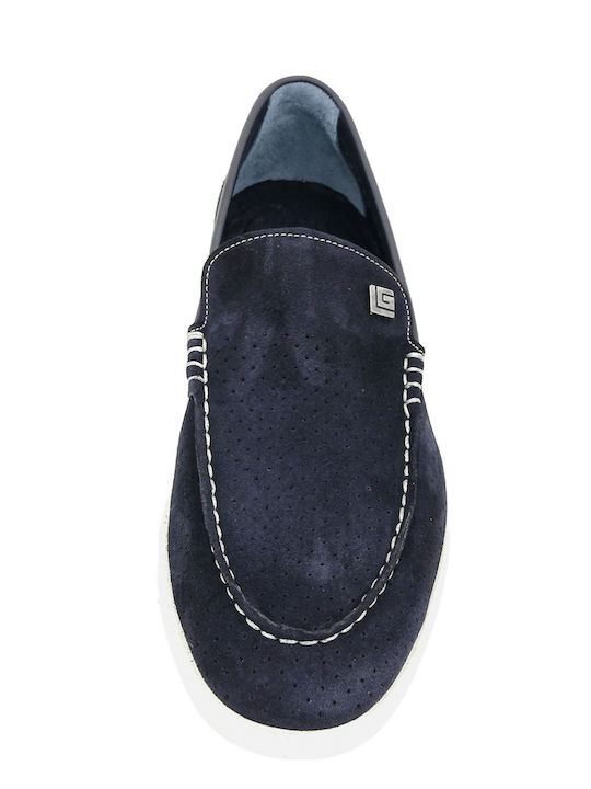 Loafers Mocasini Bărbați Din Catifea În Culoare Albastră