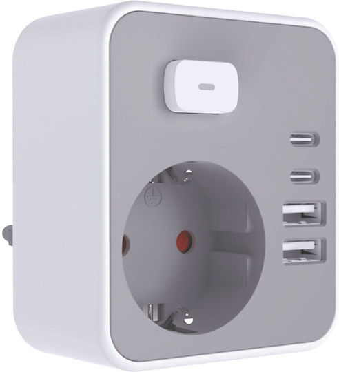 Technik Single Socket with 2 USB-A 2 USB-C Switch and 0.38m Cable