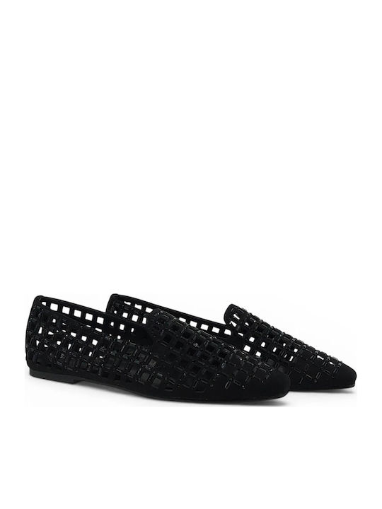 Suede Women's Ballerina Shoes in Black Colour