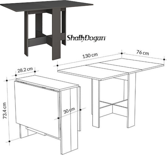 Artemio Extending Wooden Table Charcoal 30(+30) x 76 x 73.5 cm