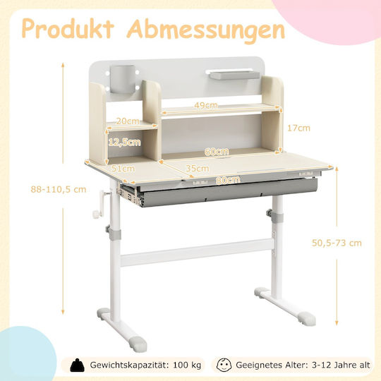 Kids Desk from Melamine White 80x51x88-110.5cm