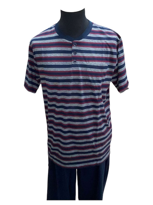 Nikiforos Summer Men's Pyjama Burgundy-Blue