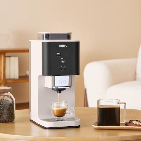 Krups Αυτόματη Μηχανή Espresso 1370W Πίεσης 15bar με Μύλο Άλεσης Λευκή SA4001E0
