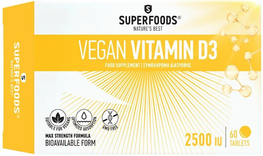 Superfoods Vitamin D3 Vegan Βιταμίνη 2500 iu 60 ταμπλέτες