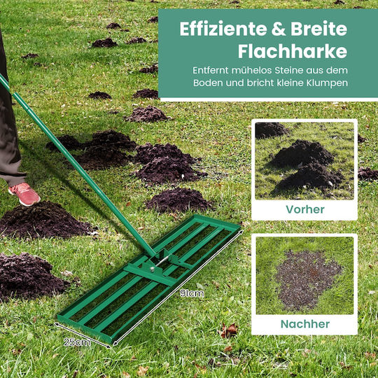 Costway Ergonomic Handle Lawn Leveling Rake 91 x 25 Cm Green Gt4613gn