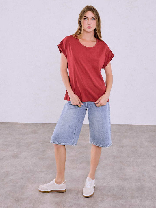 Celestino Damenbluse Mit Umgeschlagenem Ärmel Loose Fit Rot Hell