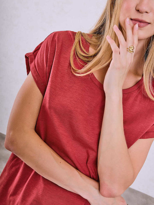 Celestino Damenbluse Mit Umgeschlagenem Ärmel Loose Fit Rot Hell