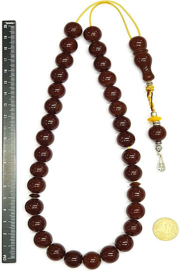 Roloi Komboloi Worry Beads with 33 Beads Made of Mastic Length 42cm Brown