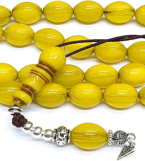 Roloi Komboloi Worry Beads with 33 Beads Made of Mastic Length 39cm Yellow