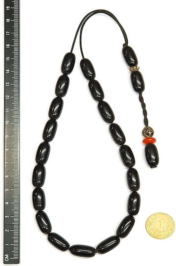 Roloi Komboloi Worry Beads with 19 Beads Made of Resin Length 34cm Black