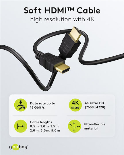 Goobay HDMI 2.0 Premium High Speed 4K 60Hz HDR Cable HDMI male - HDMI male 5m Μαύρο