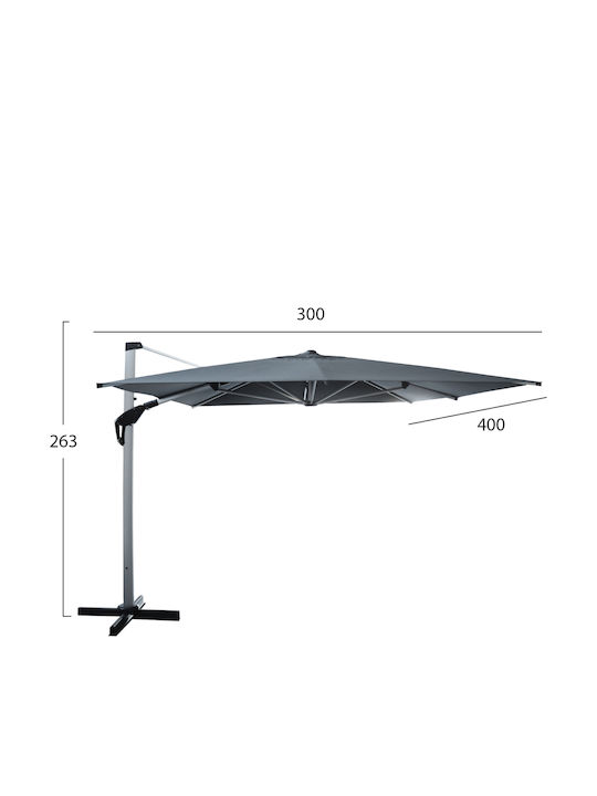 Professional Square Aluminum Floor Parasol Javante Gray with Base 2.63x2.63m