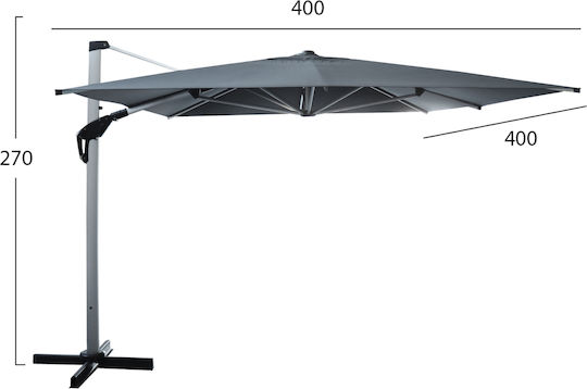 Professional Square Aluminum Floor Parasol Javante Gray with Base 2.7x2.7m
