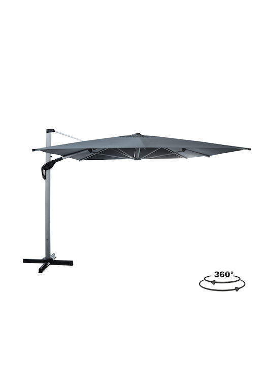 Professional Square Aluminum Floor Parasol Javante Gray with Base 2.63x2.63m
