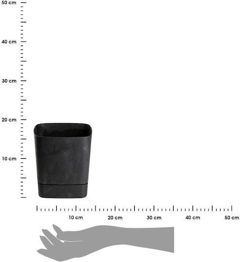 HowHomely Саксия За Цветя Бетон Черна С Подложка 19x19см