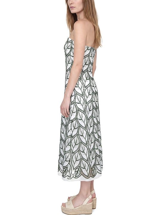 Sommer Midi Damenkleid Weiß- Grün S26A8028-Weiß