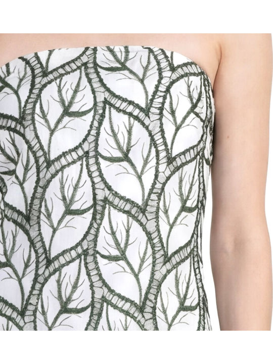 Sommer Midi Damenkleid Weiß- Grün S26A8028-Weiß