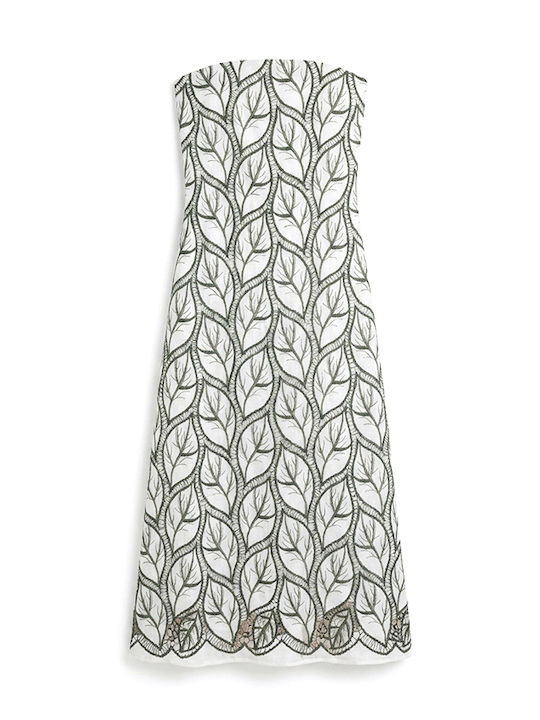 Sommer Midi Damenkleid Weiß- Grün S26A8028-Weiß