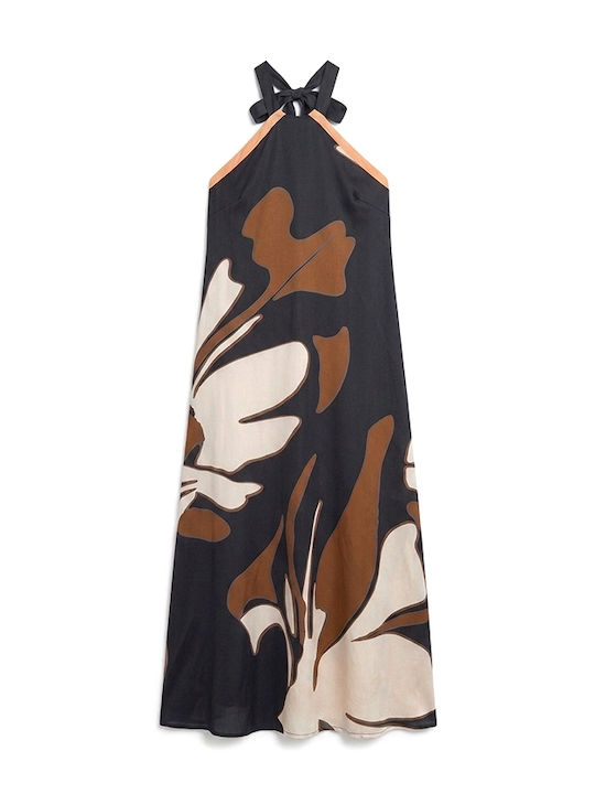 Maxi Damenkleid Ecru- Braun- Schwarz S26A8001-Einfarbig