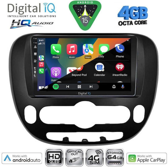 Digital IQ Автомобилна Аудио Система За Kia Soul 2008-2013 Bluetooth USB Вграден Wi-Fi GPS Apple CarPlay Android Auto С Touch Screen 9"