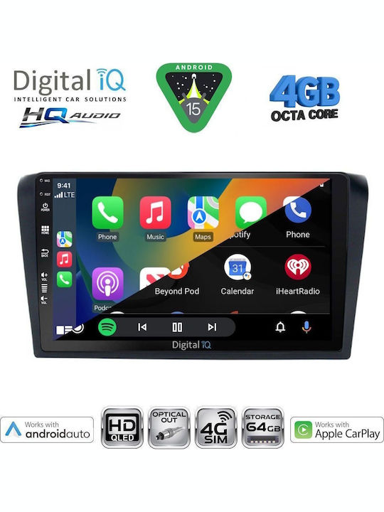 Digital IQ Auto-Audiosystem für Mazda 3 2003-2008 Bluetooth USB Eingebautes Wi-Fi GPS Apple CarPlay Android Auto mit 9 Zoll Touchscreen