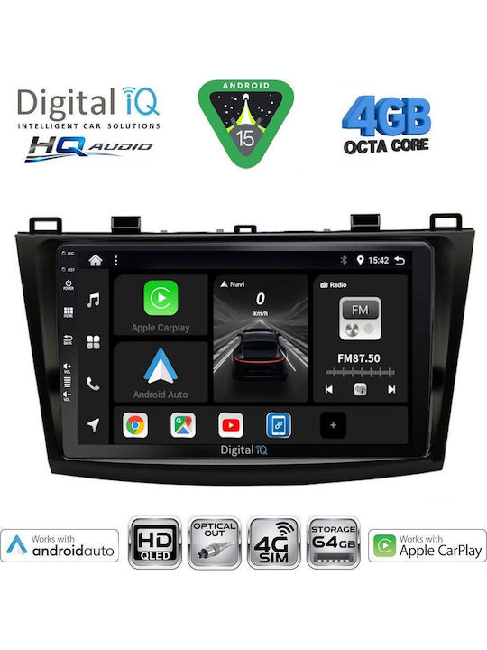 Digital IQ Auto-Audiosystem für Mazda 3 2003-2008 Bluetooth USB Eingebautes Wi-Fi GPS Apple CarPlay Android Auto mit 9 Zoll Touchscreen