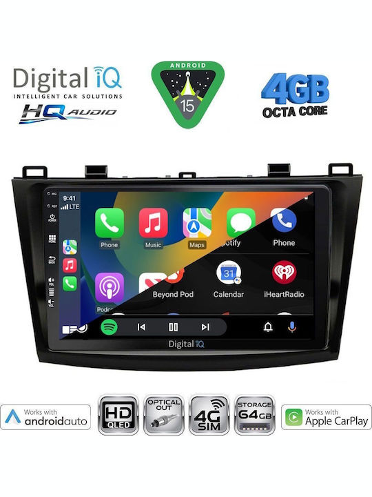Digital IQ Auto-Audiosystem für Mazda 3 2003-2008 Bluetooth USB Eingebautes Wi-Fi GPS Apple CarPlay Android Auto mit 9 Zoll Touchscreen