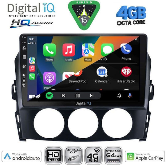 Digital IQ Car Audio System for Mazda MX-5 2005-2015 (Bluetooth/USB/WiFi/GPS/Apple CarPlay/Android Auto) with 9" Touch Screen