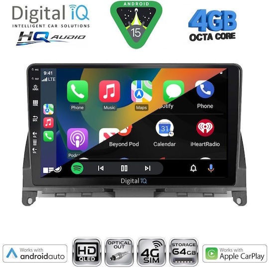 Digital IQ Ηχοσύστημα Αυτοκινήτου για Mercedes-Benz C Class 2007-2011 (Bluetooth/USB/WiFi/GPS/Apple-Carplay/Android-Auto) με Οθόνη Αφής 9"