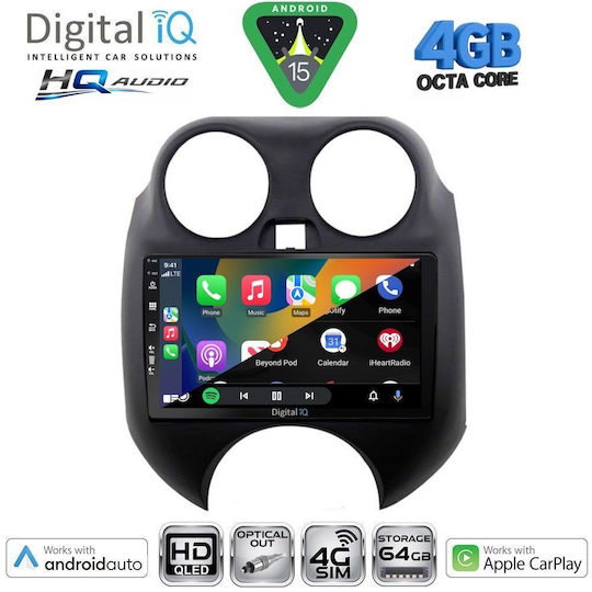 Digital IQ Ηχοσύστημα Αυτοκινήτου για Nissan Micra 2010-2014 (Bluetooth/USB/WiFi/GPS/Apple-Carplay/Android-Auto) με Οθόνη Αφής 9"