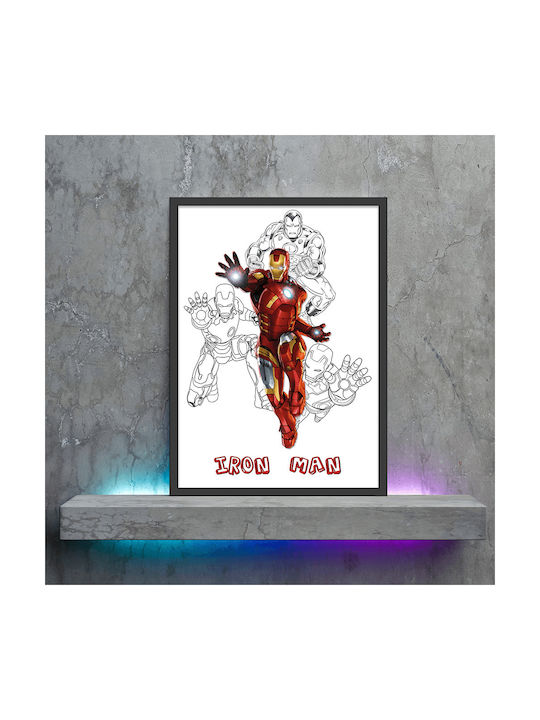 Comic Poster Iron Man Cm032 40cm X 50cm Κορνίζα Καφέ Ξύλου