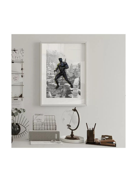 Комикс Плакат Black Panther Cm026 21см X 30см Черна Дървена Рамка