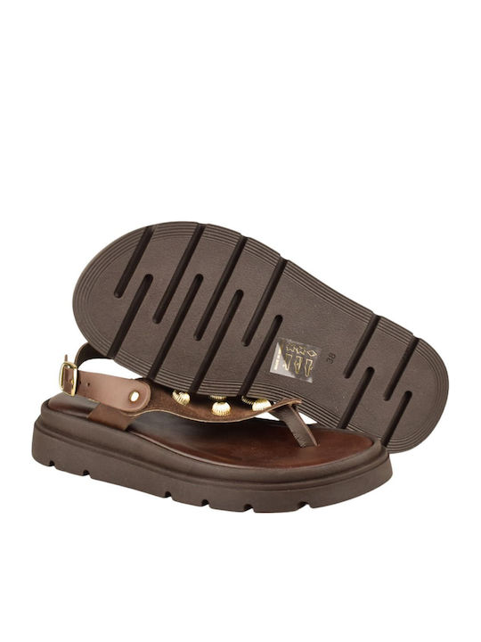 Leather Women's Flat Sandals Brown