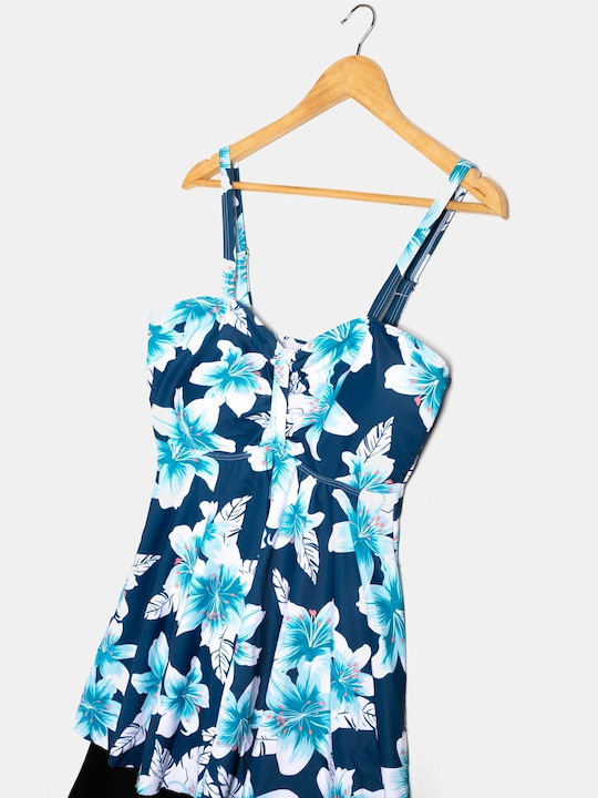 Plus Size Set Bikini Tankini Albastru Eșarfă Mărimea 2XL Albastru