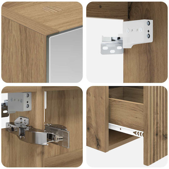 vidaXL Badezimmer Waschtisch-Einheit mit Licht M43xB16xH62.5cm Eiche