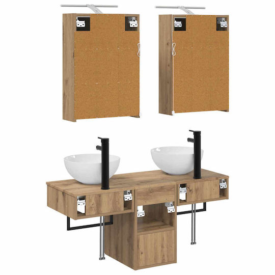 vidaXL Badezimmer Waschtisch-Einheit mit Licht M43xB16xH62.5cm Eiche