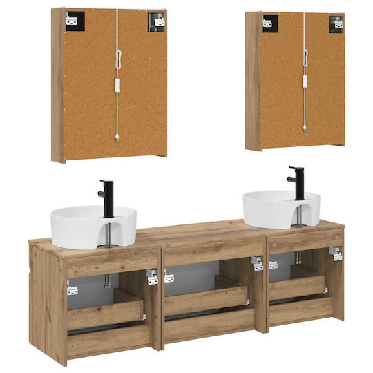 vidaXL Badezimmer Waschtisch-Einheit mit Licht 53x15.5x70cm Eiche