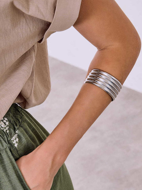 Celestino Γυναικείο Βραχιόλι Cuff Ανάγλυφο Ασημί