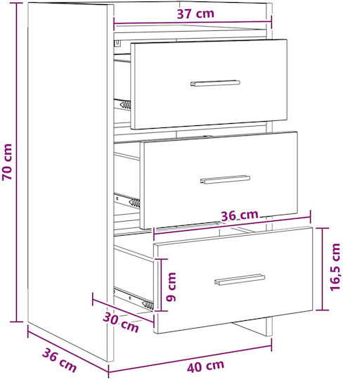 Metal Bedside Table With Brown Glass Surface 40x36x70cm
