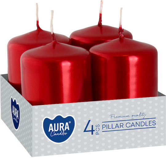 Aura Glass Dekorative Kerze Rot 6x6cm 4 Stück