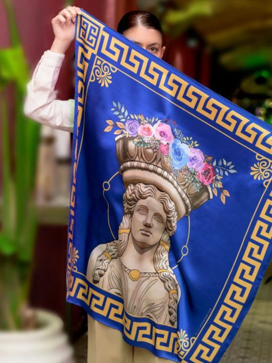 Kalfas Luxury Silk Square Pure Silk Scarf Women's Silk Blue Shawl