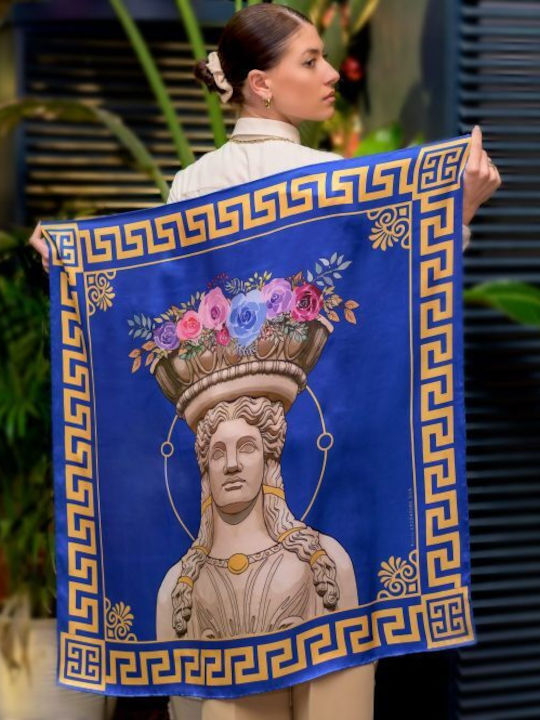 Kalfas Luxury Silk Square Pure Silk Scarf Women's Silk Blue Shawl