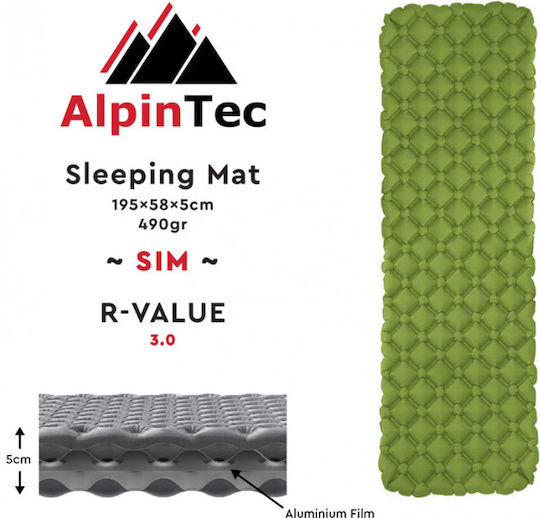 Alpin Single Camping Sleeping Mat 195x58cm 5cm Thick Green