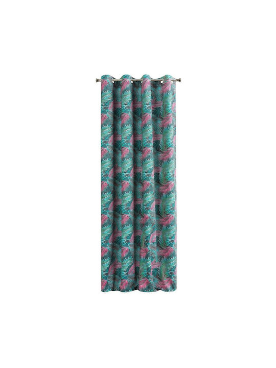 Eurofirany Perdea Opacă Cu Capse Verde Roz Oțel 140x270 cm