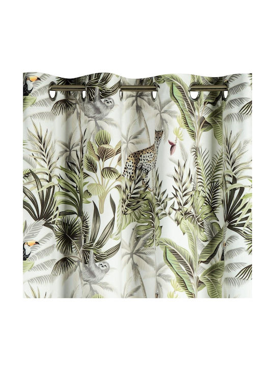 Eurofirany Κουρτίνα με Τρουκς Eyelet Jungle White Green 140x250εκ.