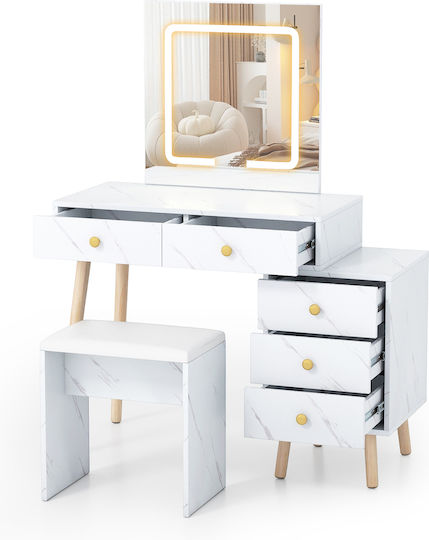 Schminktisch Schlafzimmer Weiß mit Spiegel & Kunstleder Oberflächenbeschichtung 130x45x100cm