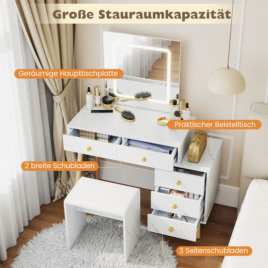 Schminktisch Schlafzimmer Weiß mit Spiegel & Kunstleder Oberflächenbeschichtung 130x45x100cm