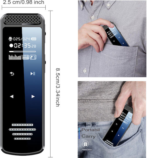 Arvada Q55 Înregistrator de Voce 32gb Activare Vocală Portabil Negru 8.5x2.7x1.1cm