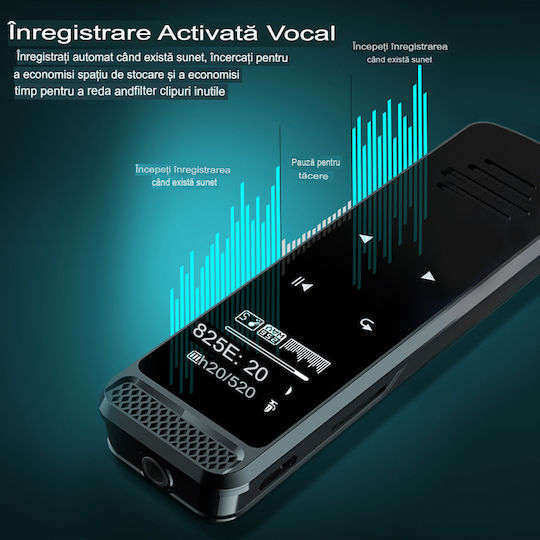 Arvada Q55 Înregistrator de Voce 16gb Activare Vocală Negru 8.5x2.7x1.1cm